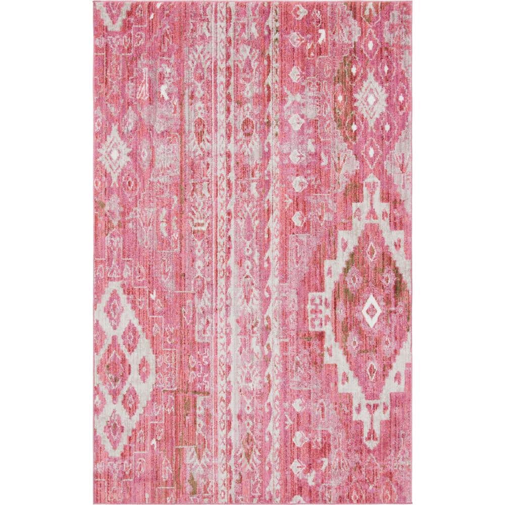 Multi/Pink Unique Loom Monterey Collection Vintage Bohemian Inspired with Colorful Tribal Design Area Rug 5 x 8 ft