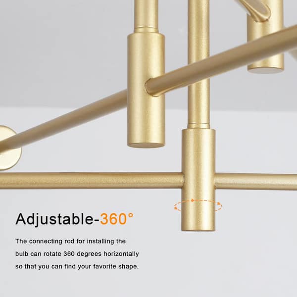 LWYTJO 27.56 in. 6-Light Spray Gold Dimmable Sputnik Chandelier