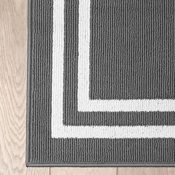 Machine Washable Non-Skid Dark Gray/White  2.2 ft. x 5 ft. All Loop Tufted Area Rug