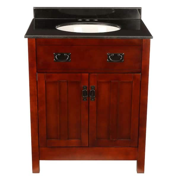 OVE Decors Cain 28 in. W x 21 in. D x 34.5 in. H Single Sink Bath Vanity in Dark Walnut with Black Granite Top