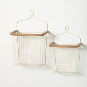 13 in. x 8.5 in. x 20.25 in. White Mesh Decorative Cubby Wall Shelf (Set of 2)