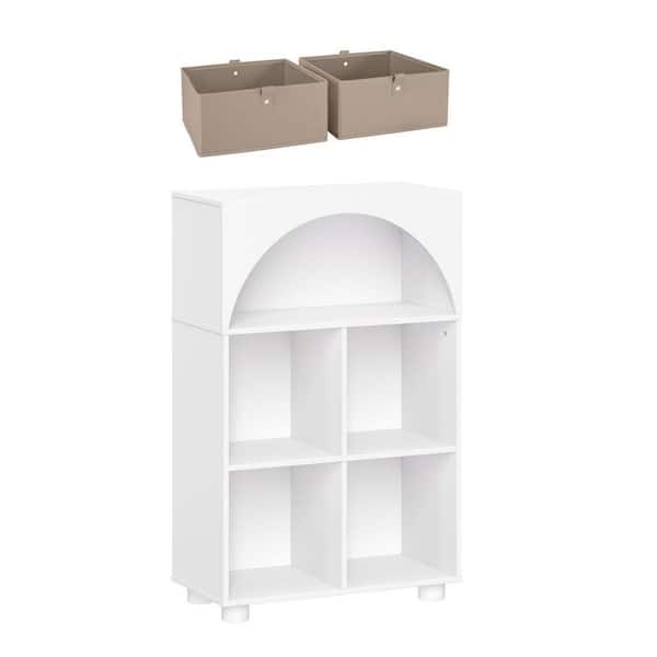 36 in. H x 23 in. W White with Taupe Bins MDF Shoe Storage Cabinet