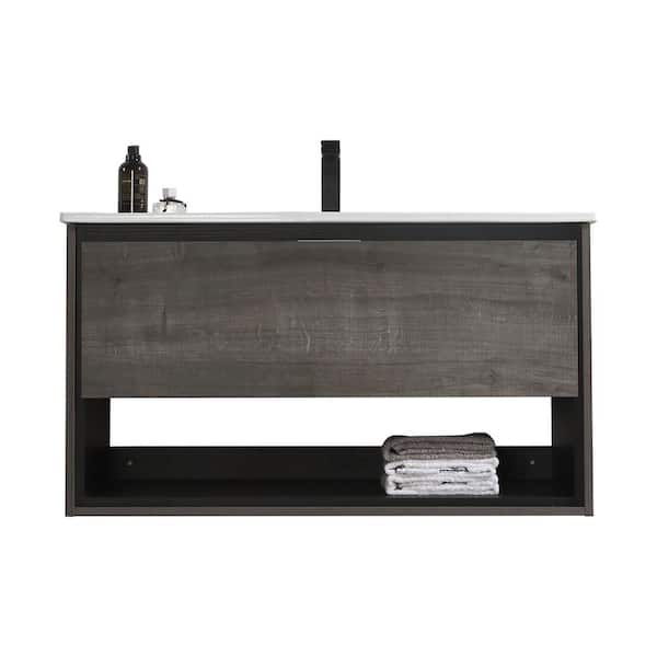 Dimakai 40 in. W x 18 in. D Bath Vanity in Plaid Grey Oak with Vanity Top in White with White Basin