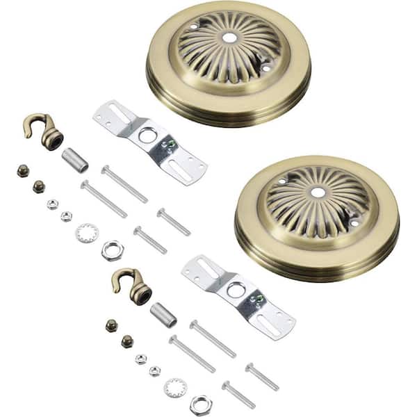 5 in. Dia with Hook and 7/16 in. Center Hole Antique Brass Finish Chandelier Fixture Canopy Kit (2-Pack)