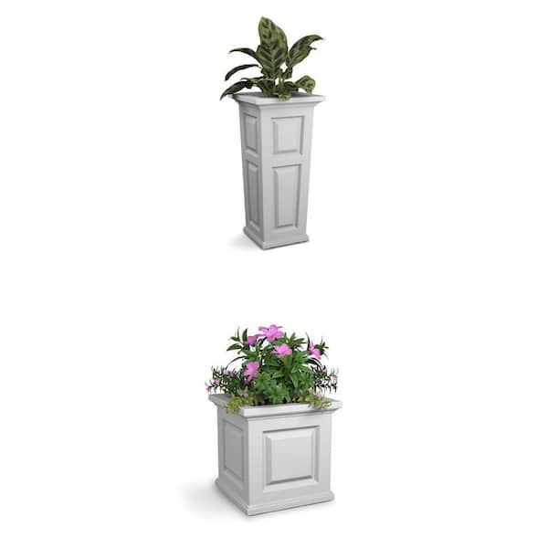 Nantucket Self-Watering White Polyethylene Planter Combo: 16 in. Square and 32 in. Tall