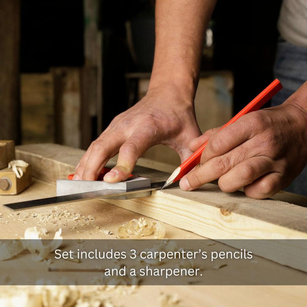 Red Carpenter Pencil Set with Emery Sharpener