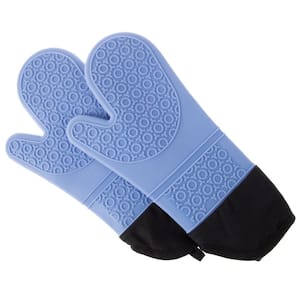 Silicone Blue Oven Mitts with Quilted Lining (2-Pack)