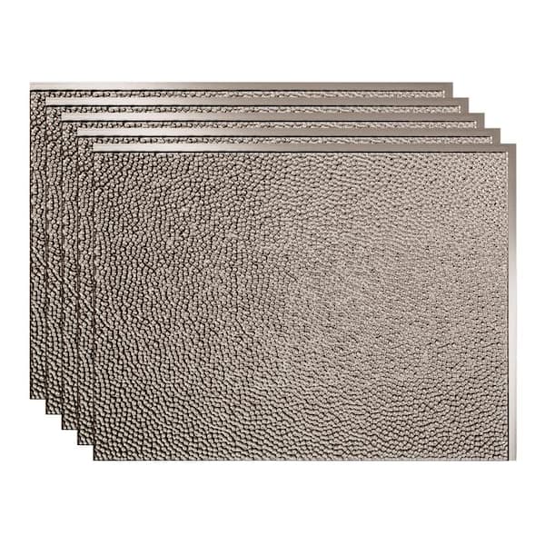 Fasade Hammered 18.25 in. x 24.25 in. Vinyl Backsplash Panel in Brushed Nickel (5-Pack)