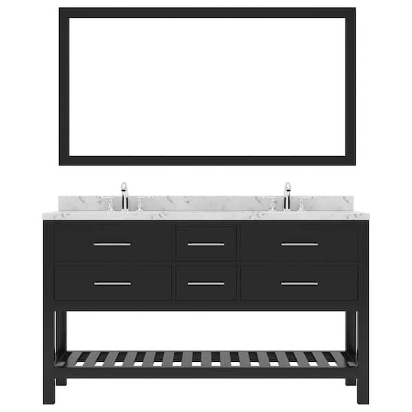 Virtu USA Caroline Estate 60 in. W x 22 in. D x 35 in. H Double Sink Bath Vanity in Espresso with Quartz Top and Mirror