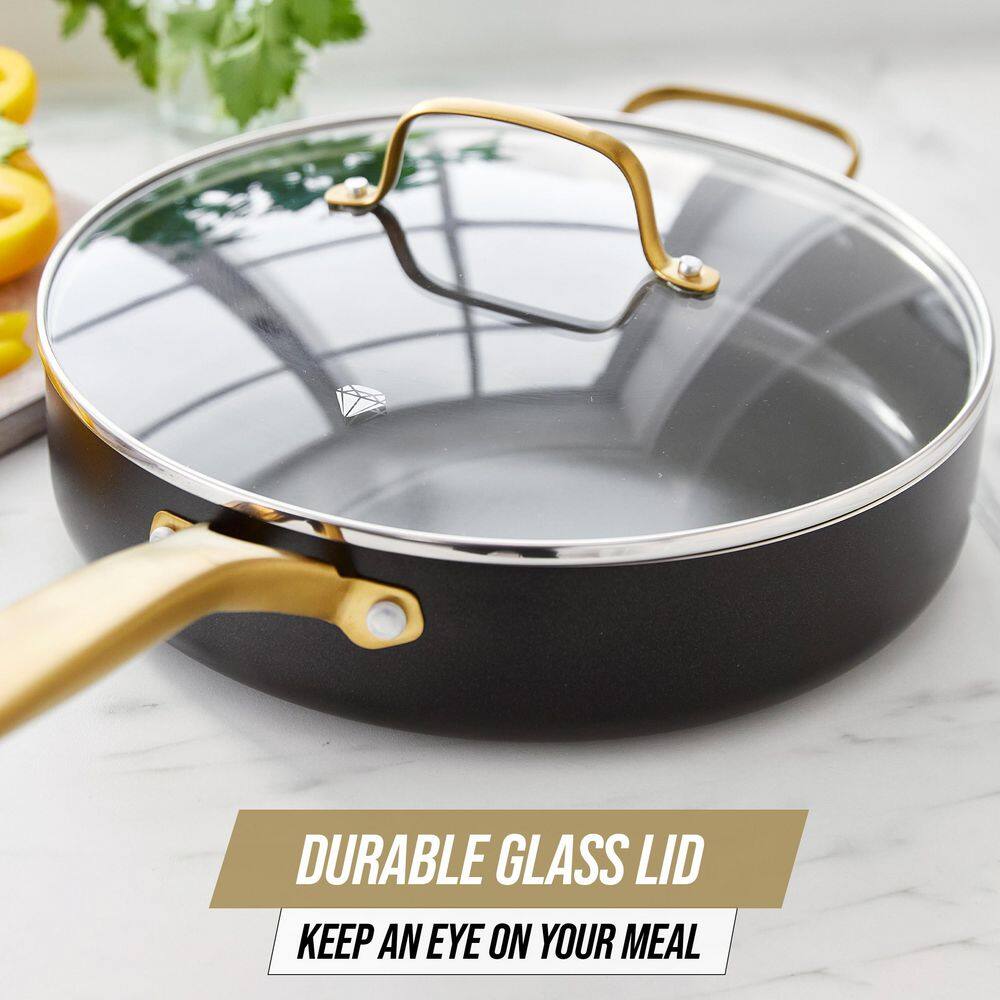 Gold and Black 4QT Nonstick Aluminum Saute Pan