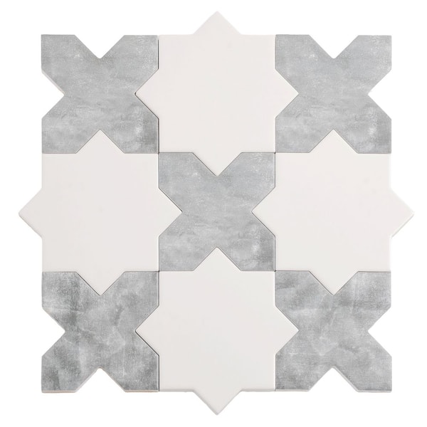 Siena 5.4 in. x 5.4 in. White Star with Gray Cross Matte Ceramic Wall and Floor Sample Tile (0.4 sq. ft.)