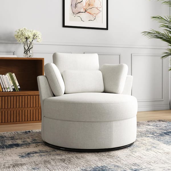 Beige Chenille Upholstered 360° Swivel Accent Barrel Chair(Set of 1)