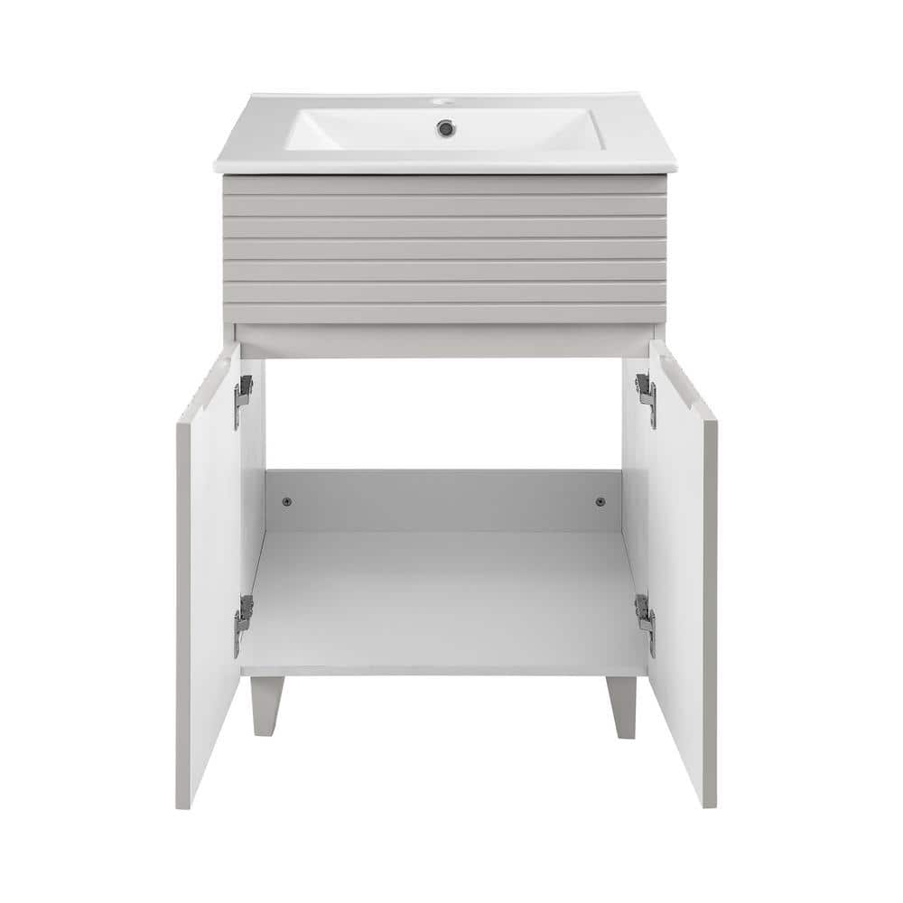 Bernay 24" Light Gray Freestanding Bathroom Vanity with Ceramic Top