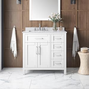 Tahoe 36 in. W x 21 in. D x 34 in. H Single Sink Bath Vanity in White with Carrara Marble Top