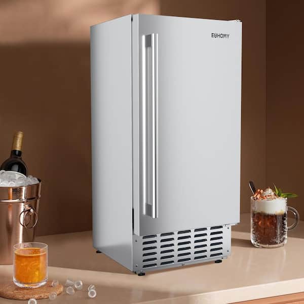 EUHOMY 15 in. 66lbs/24H Nugget Ice Maker in Silver Stainless Steel