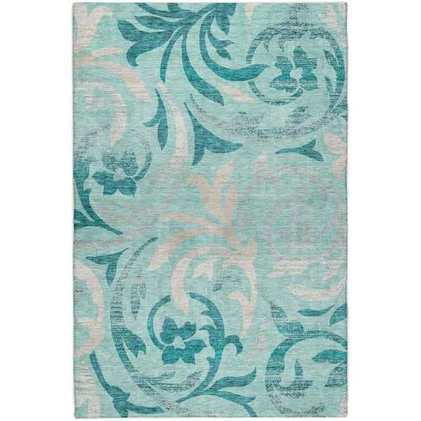 Dream Shag Premium Machine Washable Abstract ADS764 Teal 9 ft. x 12 ft. Area Rug