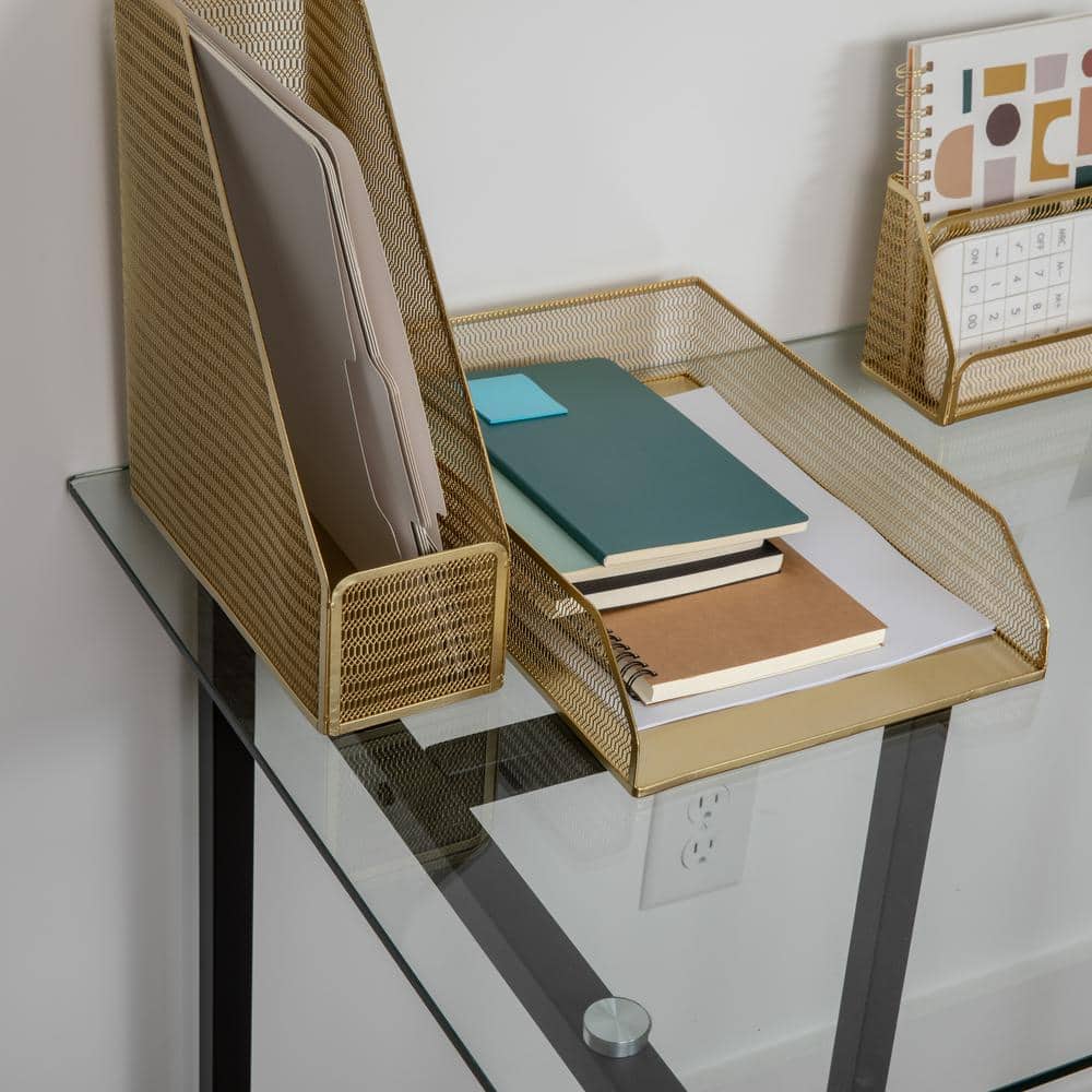 Gold Mesh Metal Paper Letter Inbox Tray Set