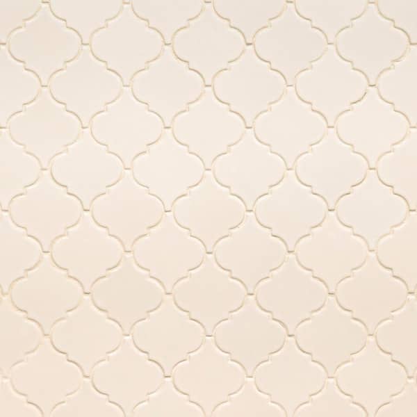 Antique White Arabesque 11 in. x 15 in. Glossy Ceramic Mesh-Mounted Mosaic Floor and Wall Tile (11.7 sq. ft. /case)