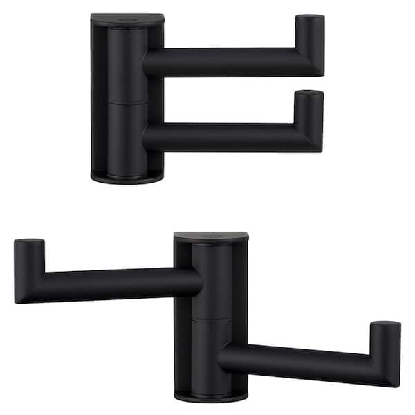 2 Pack Swivel Double Towel Hook in Matte Black 304 Stainless Steel Wall Mounted for Bathroom Bedroom Kitchen Decor