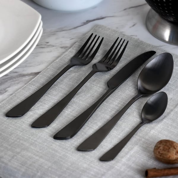 GIBSON HOME Stravidia 20-Piece Flatware Set in Black Stainless Steel  985119681M - The Home Depot