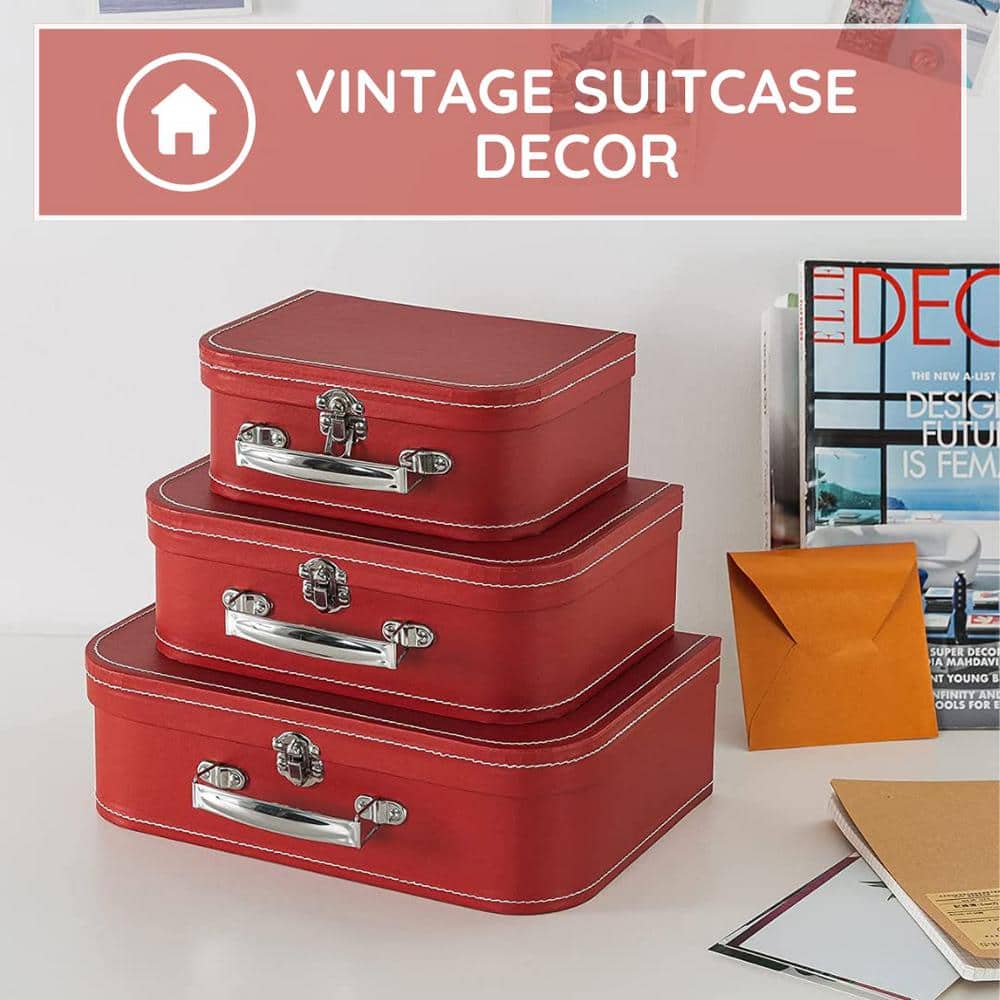 Set of 3 Red Vintage Wood Stackable Lidded Boxes