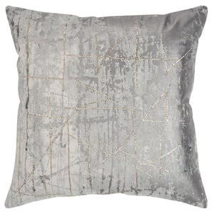 Gray Geometric Foil Over Print Gold Cord Applied Embellishment Poly Filled 20 in. x 20 in. Decorative Throw Pillow