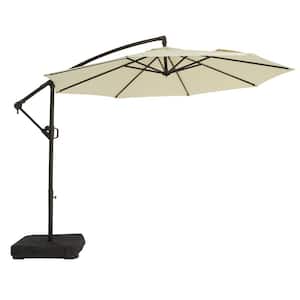 10 ft. Aluminum Offset Cantilever Patio Umbrella with Base Included and Infinite Tilt in Beige