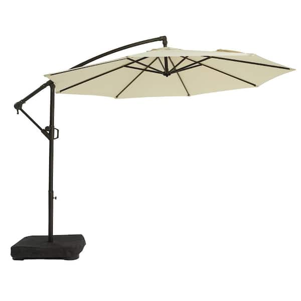 PASAMIC 10 ft. Aluminum Offset Cantilever Patio Umbrella with Base Included and Infinite Tilt in Beige