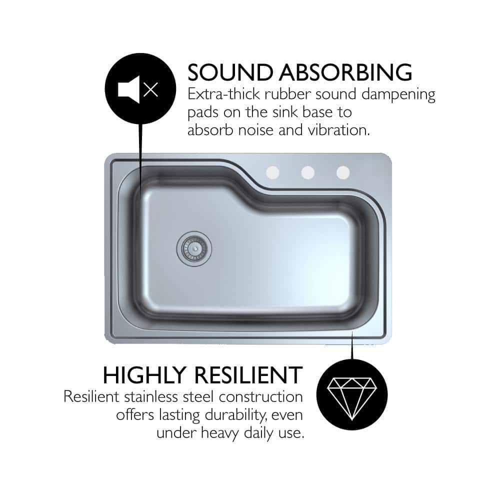 Sleek 33" Stainless Steel Single Bowl Kitchen Sink