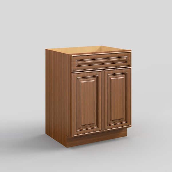 27 in. W x 21 in. D x 34.5 in. H in Cameo Scotch Plywood Ready to Assemble Floor Vanity Sink Base Kitchen Cabinet