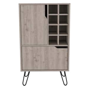 23.9 in. W x 13.3 in. D x 40.9 in. H Light Gray Linen Cabinet Single Door Cabinet, 8-Built-in Wine Rack, 4-Legs