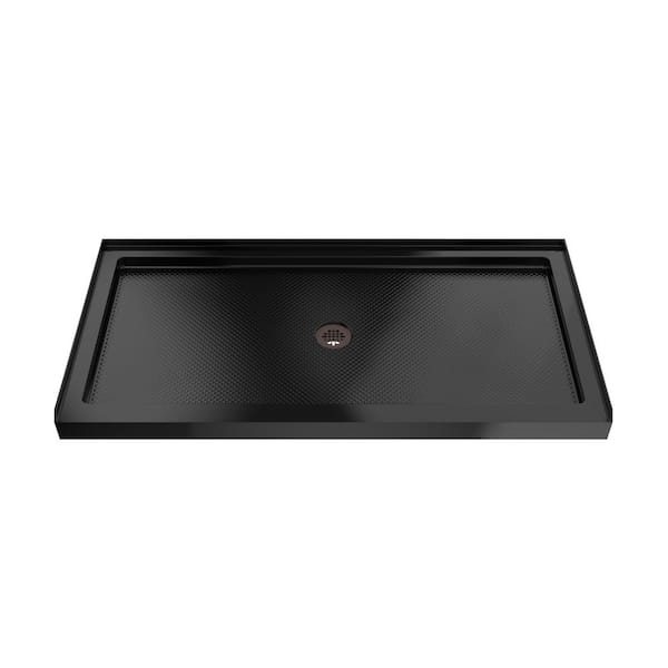 SlimLine 60 in. L x 34 in. W Alcove Rectangular Black Shower Pan Base with 2 in. Round Center Drain in Oil Rubbed Bronze