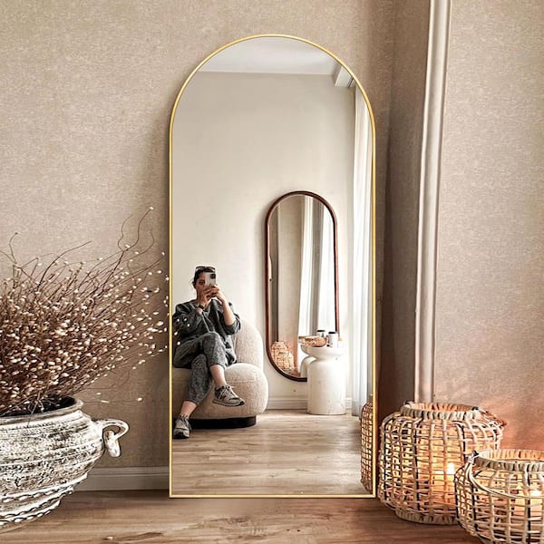24 in. W x 71in. H Oversized Modern Arch Aluminum Full Length Gold Wall Mounted/Standing Mirror Floor Mirror