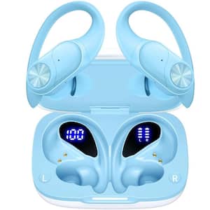 Premium Deep Bass IPX7 Wireless Earbuds with Wireless Charging Case Digital Display, Blue