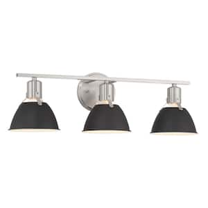 7 in. Cooper 3-Light Brushed Nickel Vanity Light with Metal Glass Shades