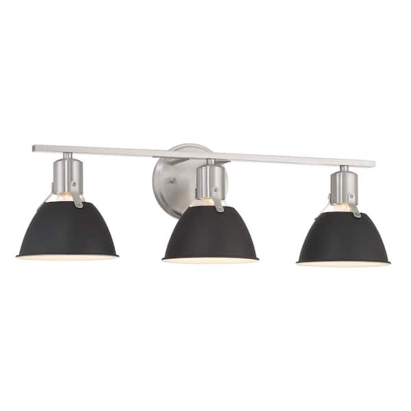 Robert Stevenson Lighting 7 in. Cooper 3-Light Brushed Nickel Vanity Light with Metal Glass Shades