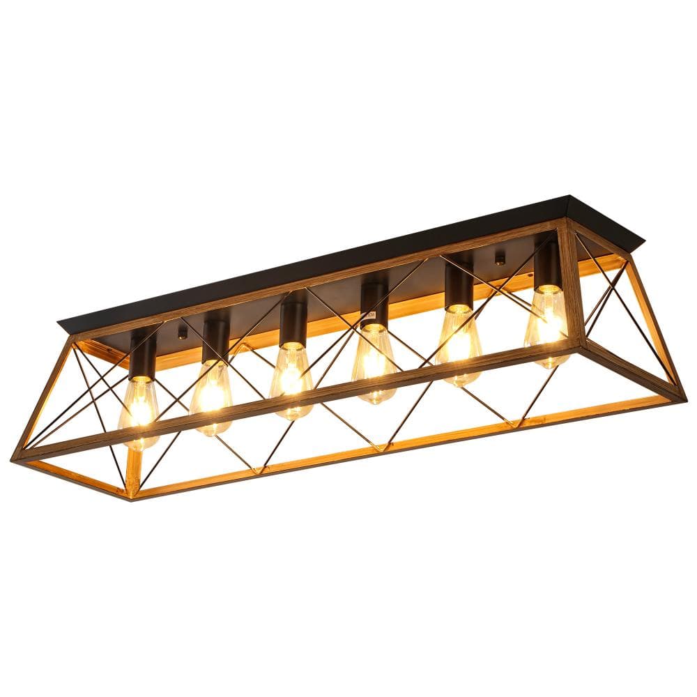 Industrial 6-Light Rectangular Flush Mount Ceiling Light with Open Cage Design for Dining Room price history on PriceWatchPro