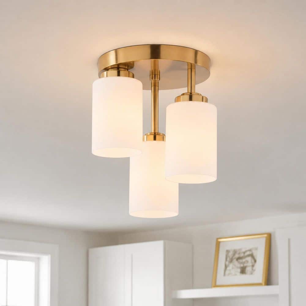Park Ridge 10.5 in. Transitional Cluster Satin Champagne Gold Flush Mount Ceiling Light for Bedroom, Frosted White Glass price history on PriceWatchPro