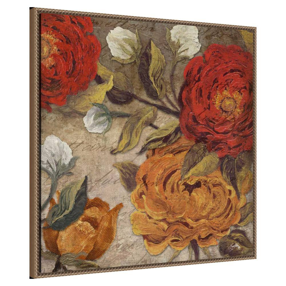 Versailles Floral Beaded Bronze Framed Canvas Wall Art