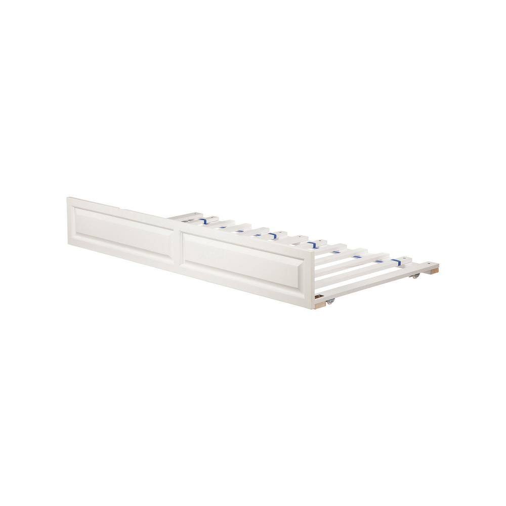 White Twin Wood Trundle Bed with Storage Drawer