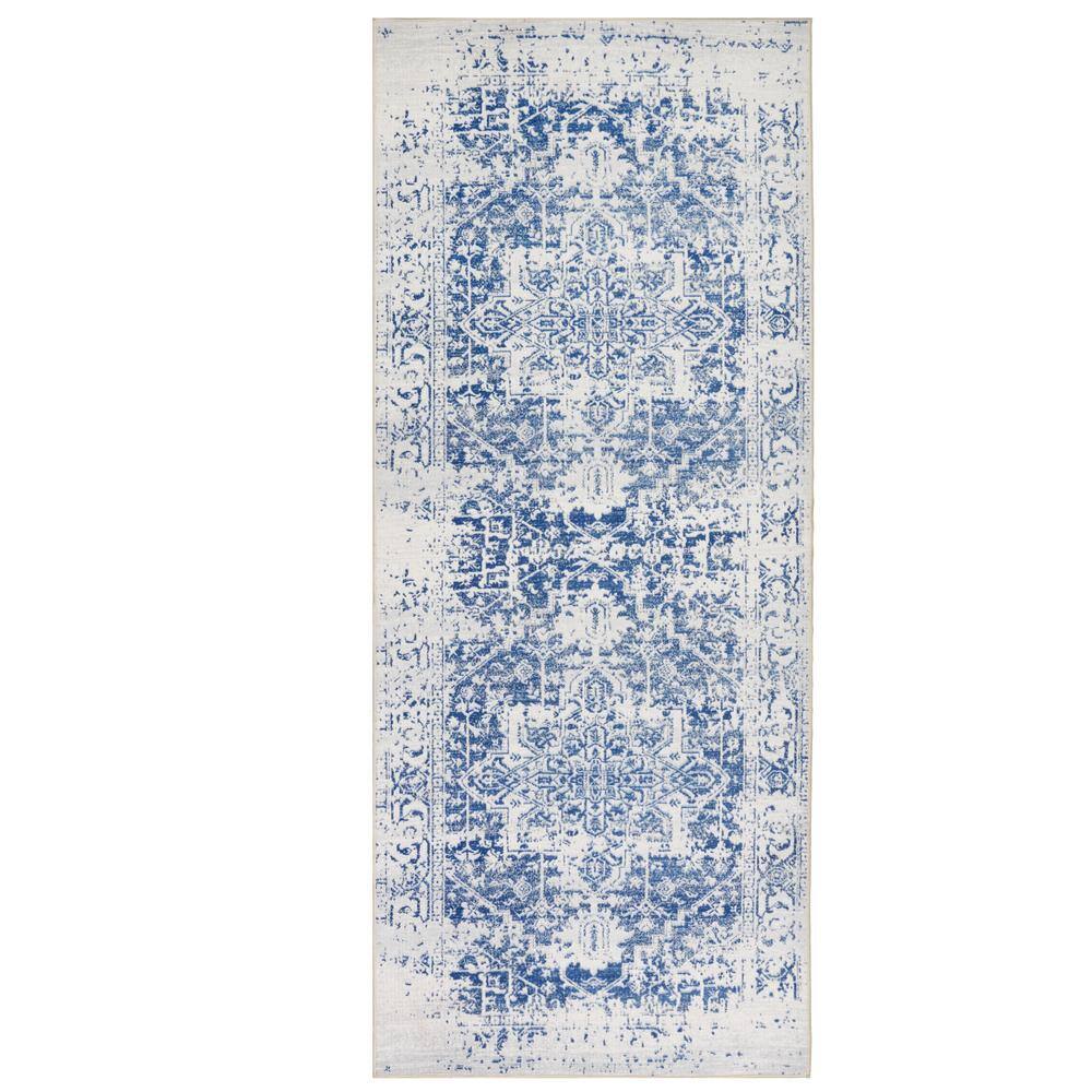 Himalayas Navy Creme 2 ft. 8 in. x 8 ft. Machine Washable Modern Floral Abstract Polyester Non-Slip Backing Area Rug price history on PriceWatchPro