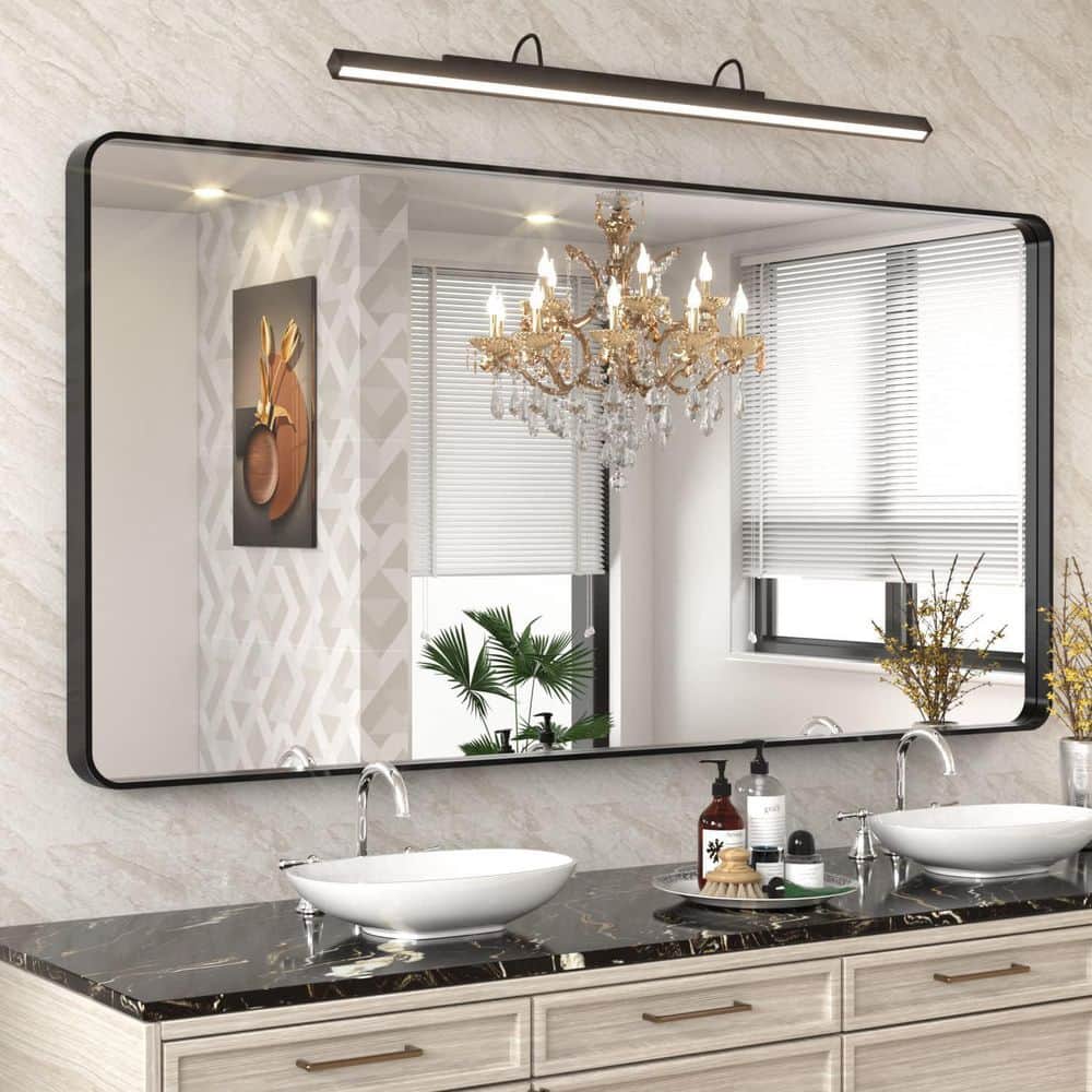 72 in. W x 36 in. H Large Rectangular Tempered Glass & Aluminum Alloy Framed Wall Bathroom Vanity Mirror in matte Black price history on PriceWatchPro