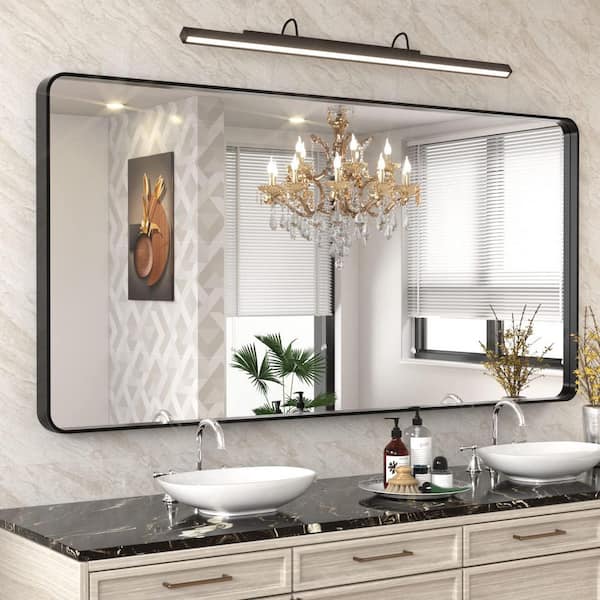 Apmir 72 in. W x 36 in. H Large Rectangular Tempered Glass & Aluminum Alloy Framed Wall Bathroom Vanity Mirror in matte Black