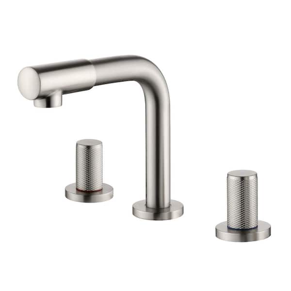 Mondawe 8 in. Widespread Double Handle 6.5 in. Faucet Height Brass 3-Hole Bath Sink Faucet in Brushed Nickel