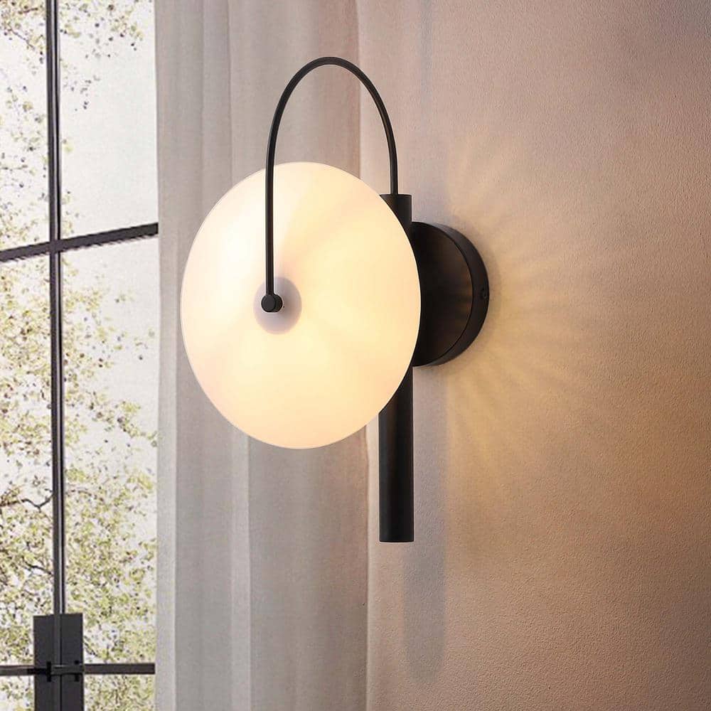 SILJOY Calida 9 in.1 Light Black Modern Wall Sconce with Round Plate for  Bedroom, Bathroom in Black SHLW019-Z - The Home Depot