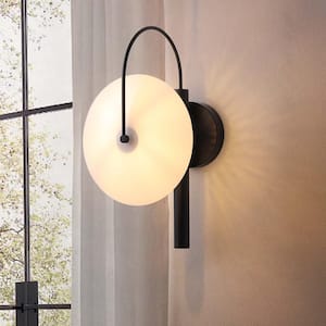 Calida 9 in.1 Light Black Modern Wall Sconce with Round Plate for Bedroom, Bathroom in Black