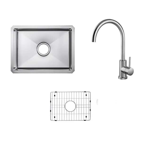 20 in. Handmade Tiny Radius Undermount Single Bowl 16 Gauge Stainless Steel Kitchen/Bar Sink with Single Handle Faucet