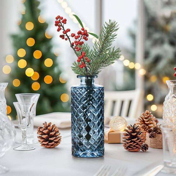 50s～ インデアン 飾り 花瓶 アメリカ 5.2 in. Set of 12 Blue Glass Diamond Bud Vases, Mini Vintage Vases