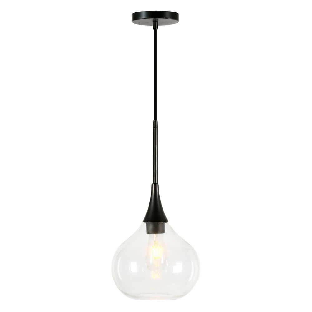 Matte Black Glass Teardrop Pendant Light with Adjustable Cord