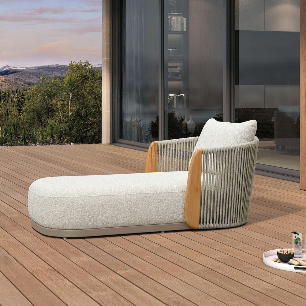 1-Piece Olefin Outdoor Lounge, Upholstered Aluminum Outdoor Chaise Lounge with Teak Armres and Khaki Cushion price history on PriceWatchPro